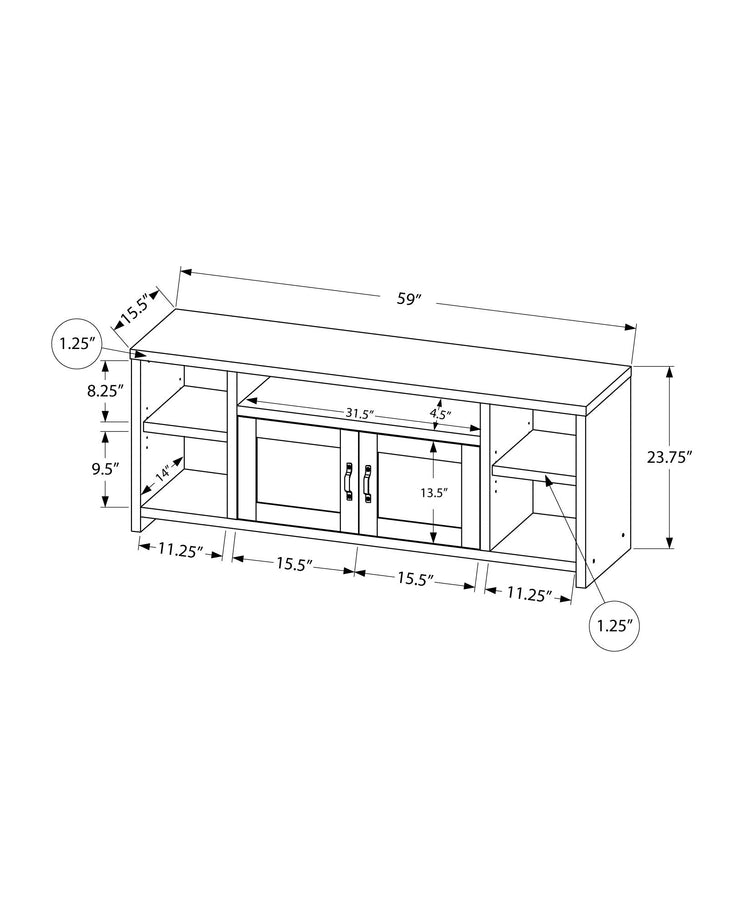 Monarch Specialties I 2743 Meuble Tv, 60 Pouces, Console, Centre De Divertissement Média, Unite De Rangement, Salon, Chambre À Coucher, Stratifié, Noir, Transitionnel - Simple Boutique
