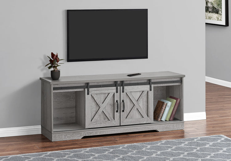 Monarch Specialties I 2747 Meuble Tv, 60 Pouces, Console, Centre De Divertissement Média, Unite De Rangement, Salon, Chambre À Coucher, Stratifié, Gris, Transitionnel - Simple Boutique