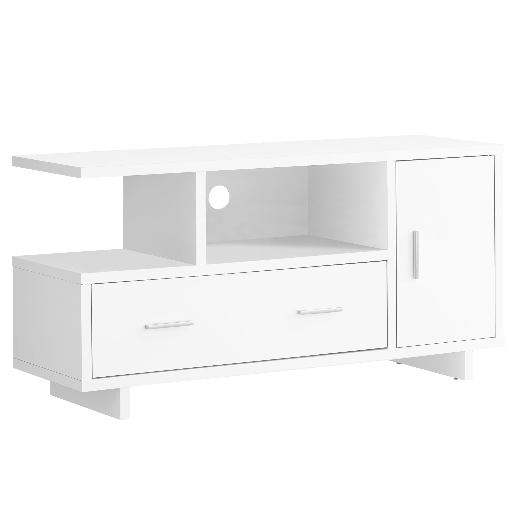 Monarch Specialties I 2800 Meuble Tv, 48 Pouces, Console, Centre De Divertissement Média, Unite De Rangement, Tiroirs, Salon, Chambre À Coucher, Stratifié, Blanc, Contemporain, Moderne - Simple Boutique