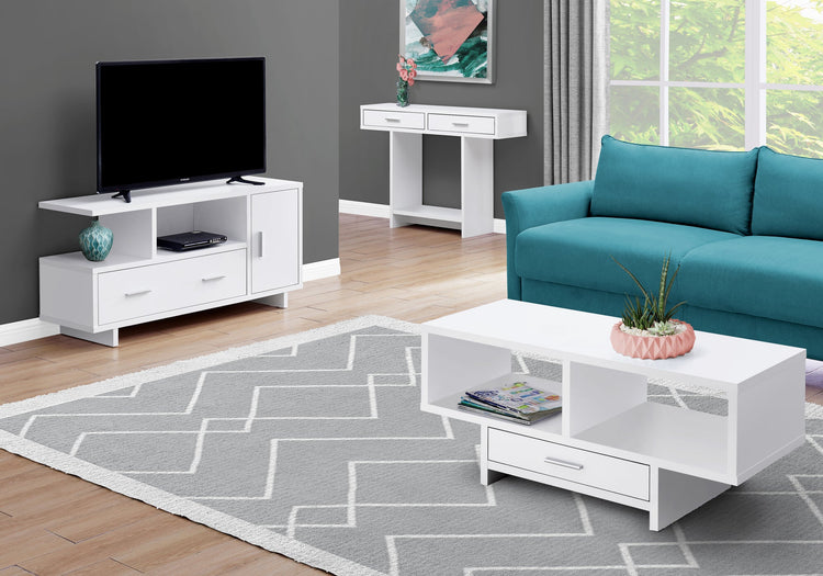 Monarch Specialties I 2800 Meuble Tv, 48 Pouces, Console, Centre De Divertissement Média, Unite De Rangement, Tiroirs, Salon, Chambre À Coucher, Stratifié, Blanc, Contemporain, Moderne - Simple Boutique
