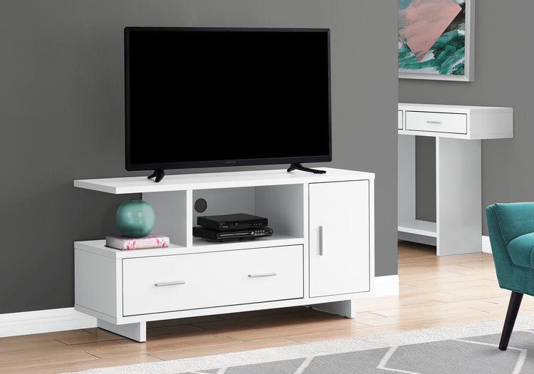 Monarch Specialties I 2800 Meuble Tv, 48 Pouces, Console, Centre De Divertissement Média, Unite De Rangement, Tiroirs, Salon, Chambre À Coucher, Stratifié, Blanc, Contemporain, Moderne - Simple Boutique