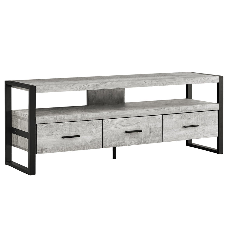 Monarch Specialties I 2821 Meuble Tv, 60 Pouces, Console, Centre De Divertissement Média, Tiroirs De Rangement, Salon, Chambre À Coucher, Métal, Stratifié, Gris, Noir, Contemporain, Moderne - Simple Boutique