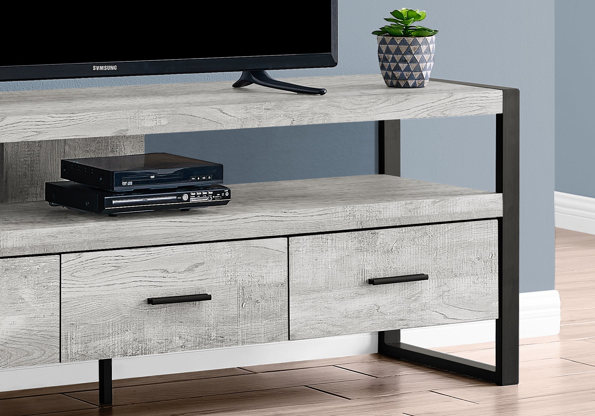 Monarch Specialties I 2821 Meuble Tv, 60 Pouces, Console, Centre De Divertissement Média, Tiroirs De Rangement, Salon, Chambre À Coucher, Métal, Stratifié, Gris, Noir, Contemporain, Moderne - Simple Boutique