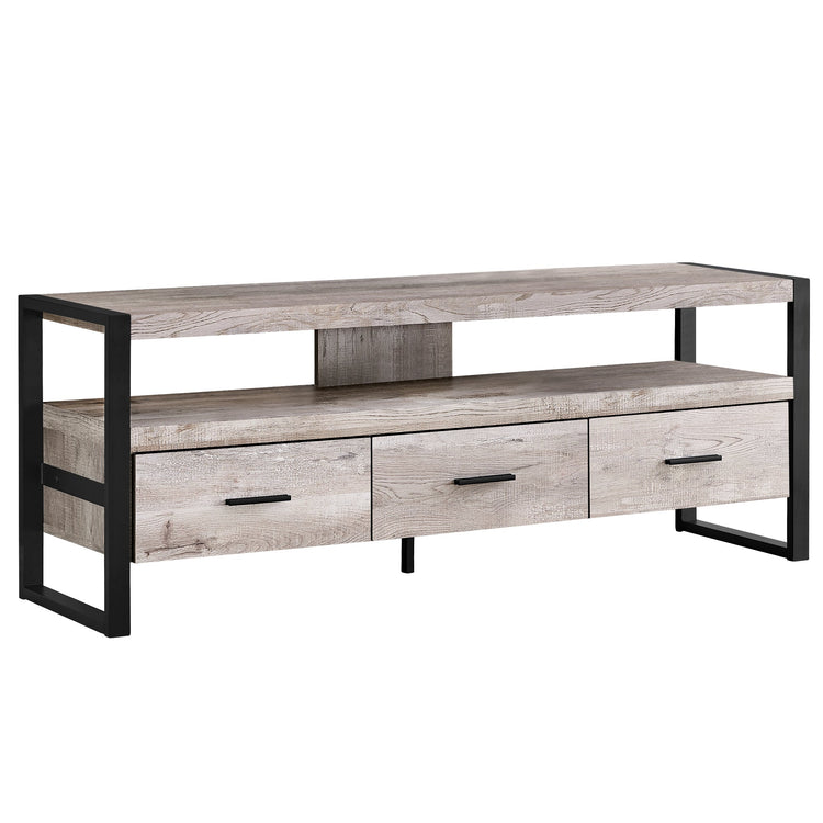 Monarch Specialties I 2822 Meuble Tv, 60 Pouces, Console, Centre De Divertissement Média, Tiroirs De Rangement, Salon, Chambre À Coucher, Métal, Stratifié, Beige, Noir, Contemporain, Moderne - Simple Boutique