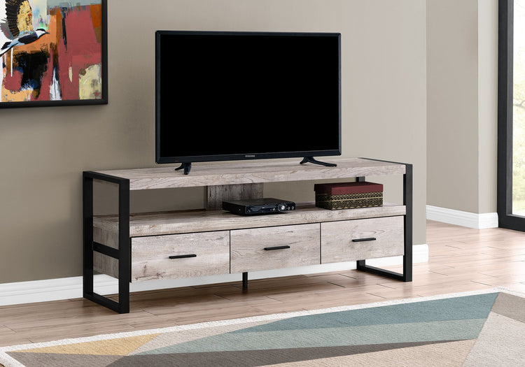 Monarch Specialties I 2822 Meuble Tv, 60 Pouces, Console, Centre De Divertissement Média, Tiroirs De Rangement, Salon, Chambre À Coucher, Métal, Stratifié, Beige, Noir, Contemporain, Moderne - Simple Boutique