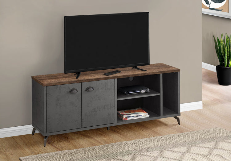 Monarch Specialties I 2831 Meuble Tv, 60 Pouces, Console, Centre De Divertissement Média, Unite De Rangement, Salon, Chambre À Coucher, Stratifié, Métal, Gris, Brun, Contemporain, Moderne - Simple Boutique