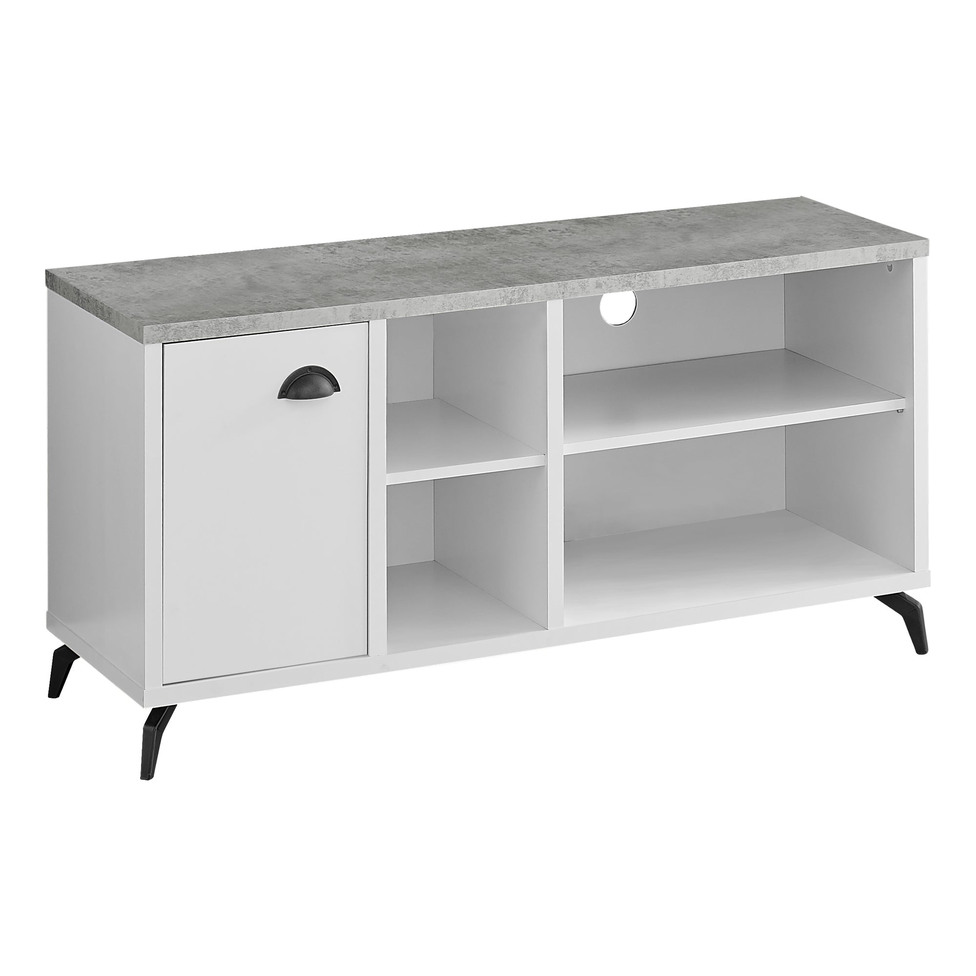 Monarch Specialties I 2840 Meuble Tv, 48 Pouces, Console, Centre De Divertissement Média, Unite De Rangement, Salon, Chambre À Coucher, Stratifié, Métal, Gris, Blanc, Contemporain, Moderne - Simple Boutique