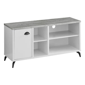 Monarch Specialties I 2840 Meuble Tv, 48 Pouces, Console, Centre De Divertissement Média, Unite De Rangement, Salon, Chambre À Coucher, Stratifié, Métal, Gris, Blanc, Contemporain, Moderne - Simple Boutique