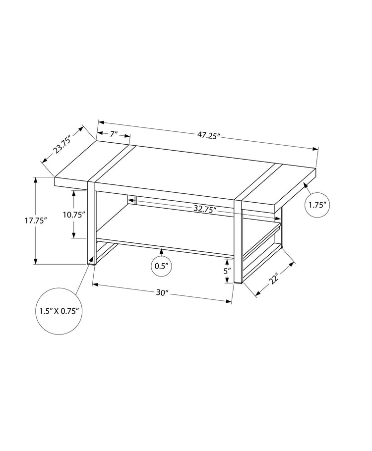 Monarch Specialties I 2850 Table A Café, Accent, Cocktail, Rectangulaire, Salon, 48"l, Métal, Stratifié, Brun, Noir, Contemporain, Moderne - Simple Boutique