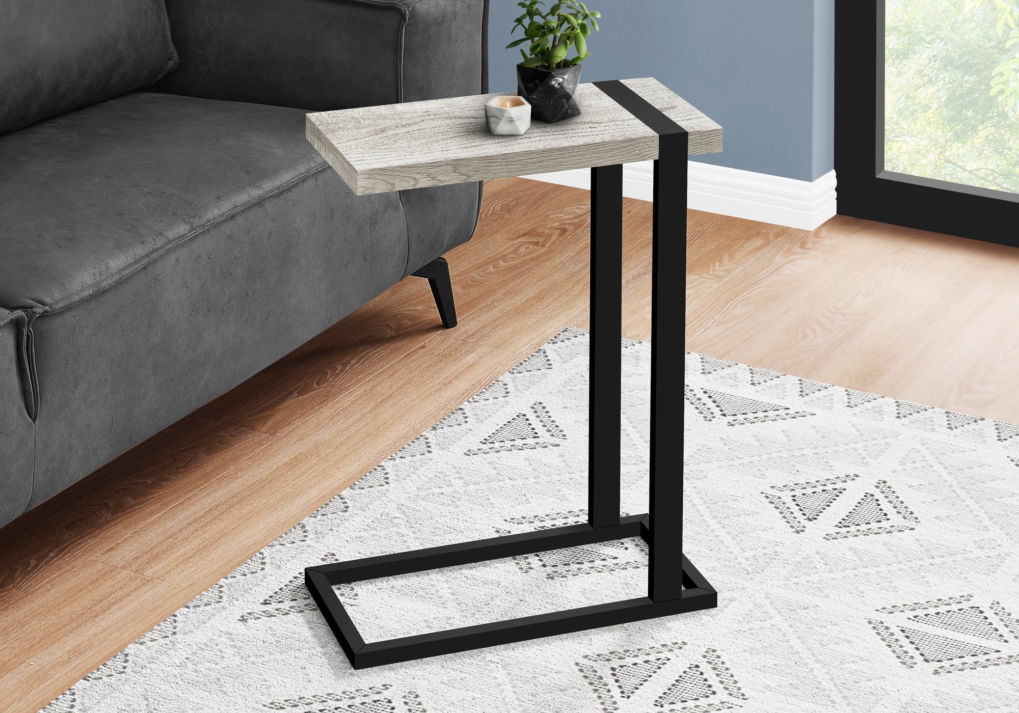 Monarch Specialties I 2858 Table D'appoint, En Forme De C, Bout, Côté, Collation, Salon, Chambre À Coucher, Métal, Stratifié, Gris, Noir, Contemporain, Moderne - Simple Boutique
