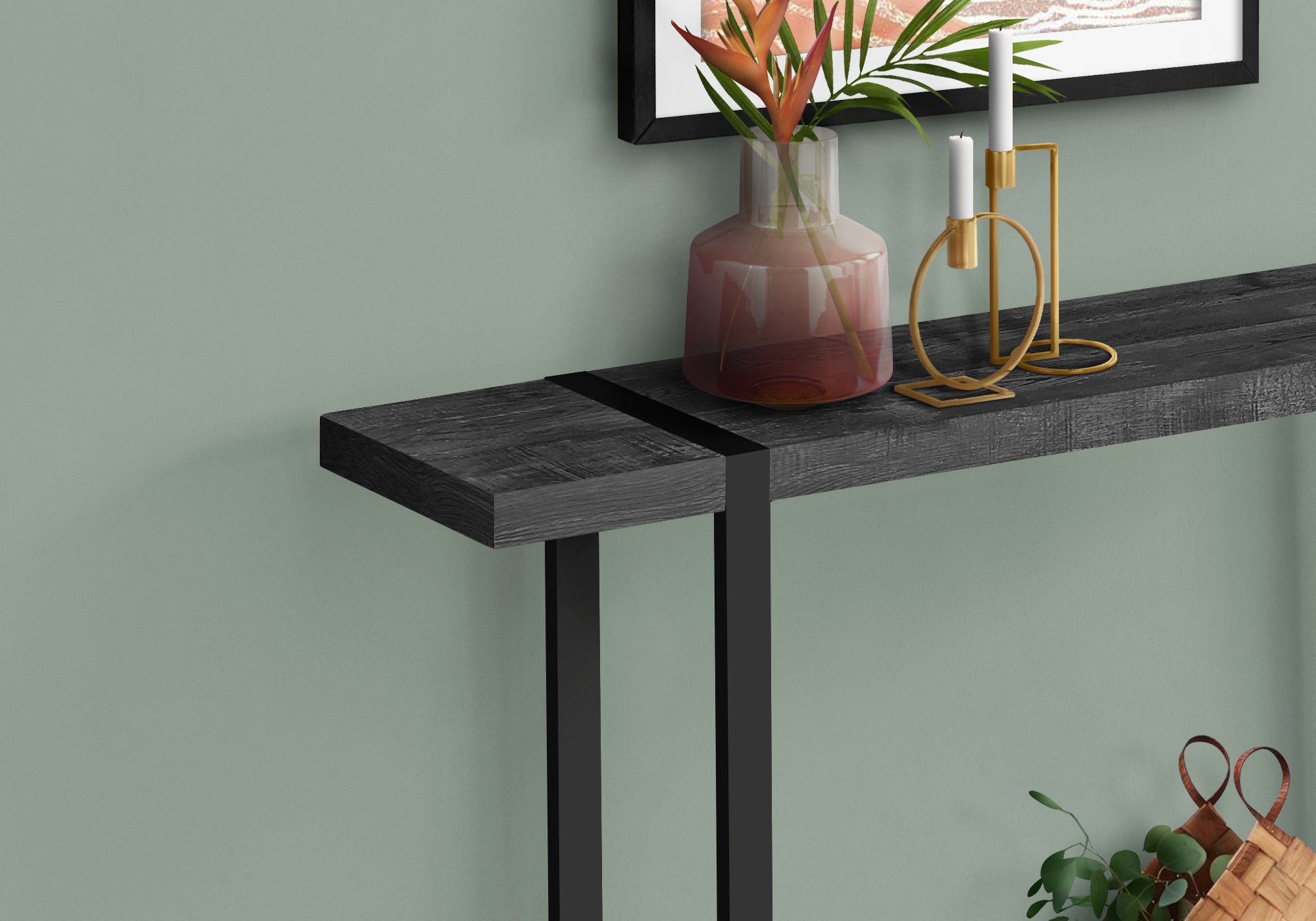 Monarch Specialties I 2861 Table D'appoint, Console, Entrée, Étroit, Sofa, Salon, Chambre À Coucher, Métal, Stratifié, Noir, Contemporain, Moderne - Simple Boutique