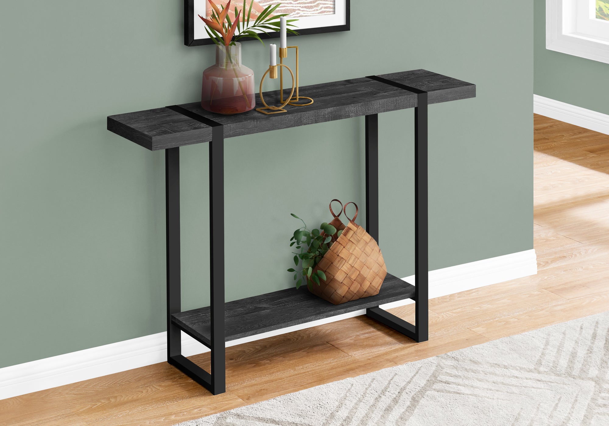 Monarch Specialties I 2861 Table D'appoint, Console, Entrée, Étroit, Sofa, Salon, Chambre À Coucher, Métal, Stratifié, Noir, Contemporain, Moderne - Simple Boutique
