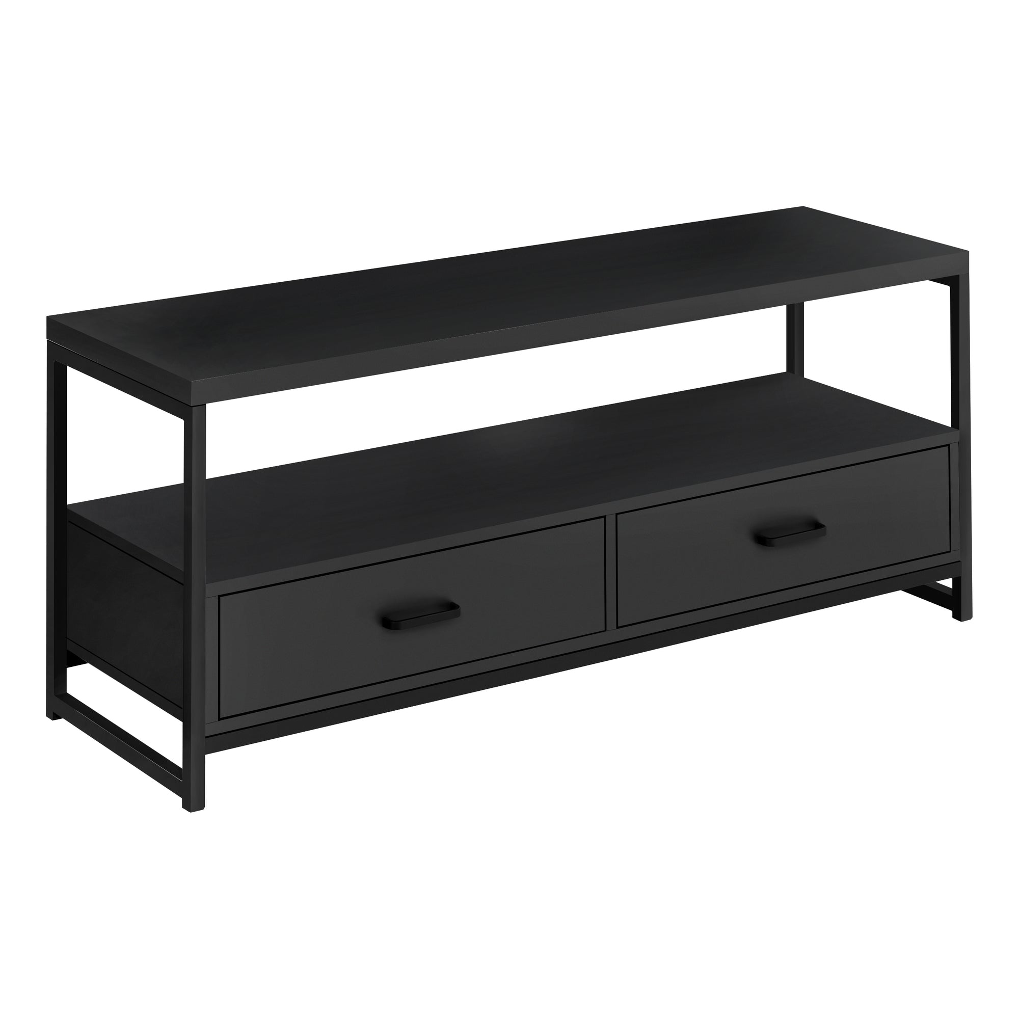 Monarch Specialties I 2870 Meuble Tv, 48 Pouces, Console, Centre De Divertissement Média, Tiroirs De Rangement, Salon, Chambre À Coucher, Stratifié, Métal, Noir, Contemporain, Moderne - Simple Boutique