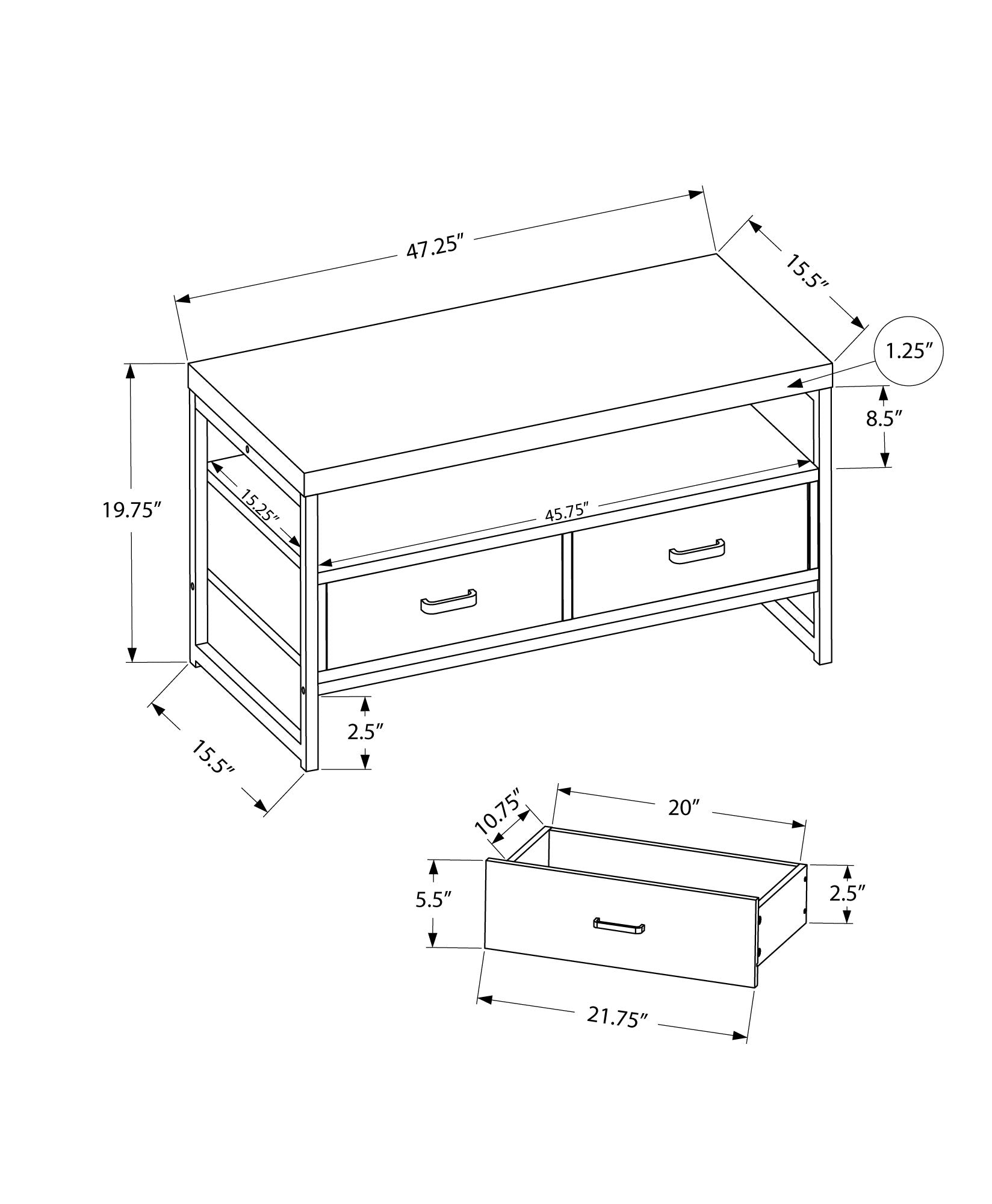 Monarch Specialties I 2870 Meuble Tv, 48 Pouces, Console, Centre De Divertissement Média, Tiroirs De Rangement, Salon, Chambre À Coucher, Stratifié, Métal, Noir, Contemporain, Moderne - Simple Boutique