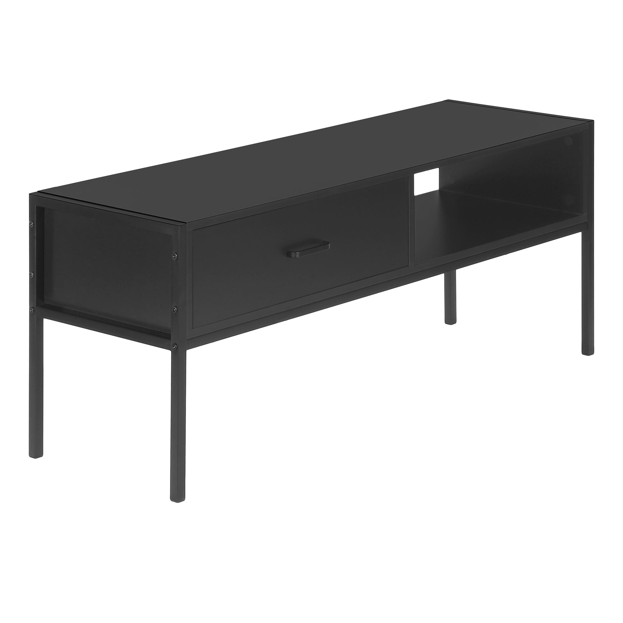 Monarch Specialties I 2874 Meuble Tv, 48 Pouces, Console, Centre De Divertissement Média, Tiroir De Rangement, Salon, Chambre À Coucher, Stratifié, Métal, Noir, Contemporain, Moderne - Simple Boutique