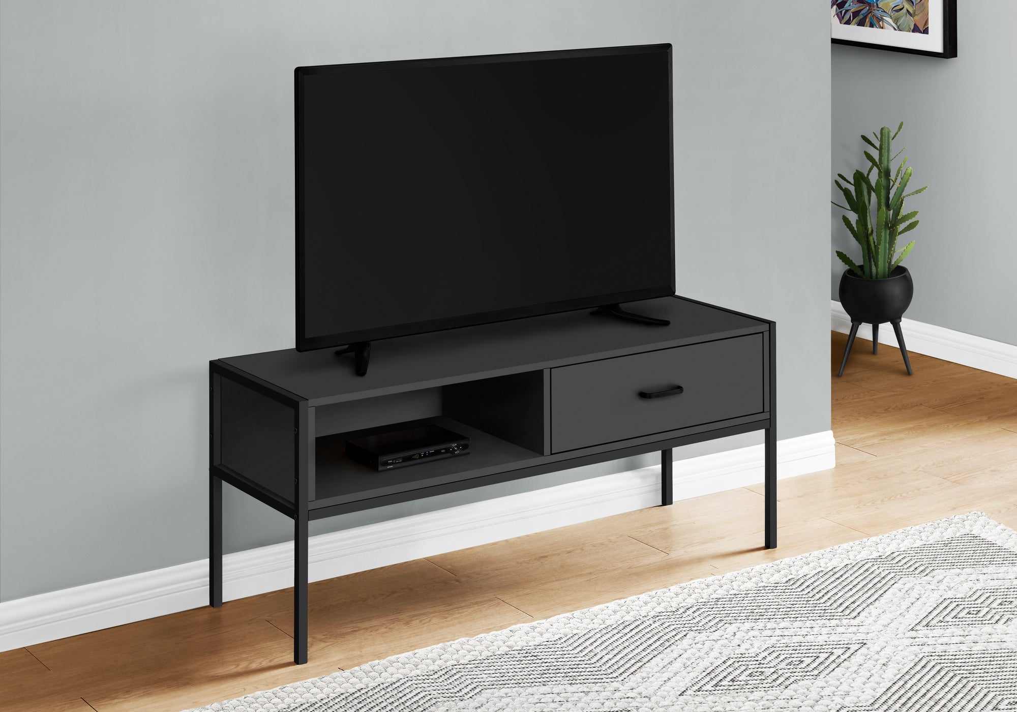 Monarch Specialties I 2874 Meuble Tv, 48 Pouces, Console, Centre De Divertissement Média, Tiroir De Rangement, Salon, Chambre À Coucher, Stratifié, Métal, Noir, Contemporain, Moderne - Simple Boutique