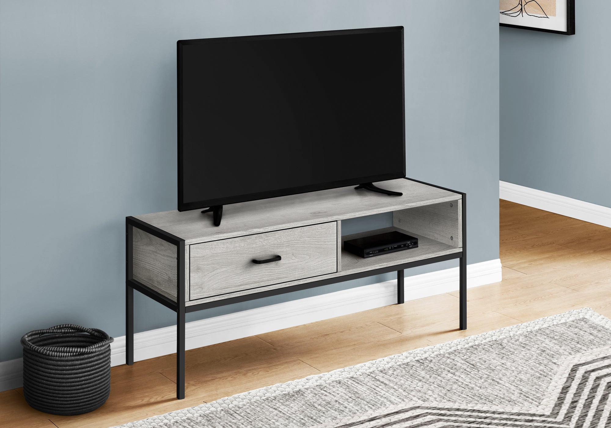 Monarch Specialties I 2875 Meuble Tv, 48 Pouces, Console, Centre De Divertissement Média, Tiroir De Rangement, Salon, Chambre À Coucher, Stratifié, Métal, Gris, Noir, Contemporain, Moderne - Simple Boutique