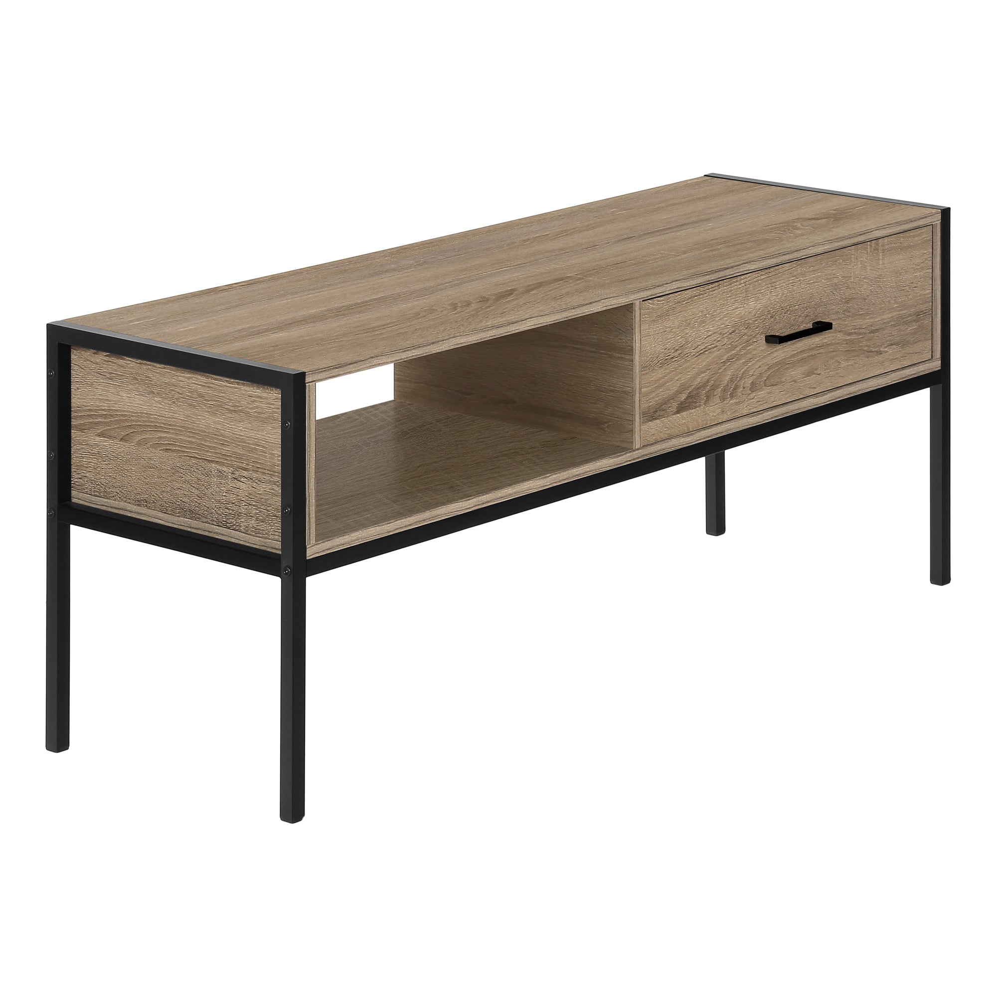 Monarch Specialties I 2876 Meuble Tv, 48 Pouces, Console, Centre De Divertissement Média, Tiroir De Rangement, Salon, Chambre À Coucher, Stratifié, Métal, Brun, Noir, Contemporain, Moderne - Simple Boutique