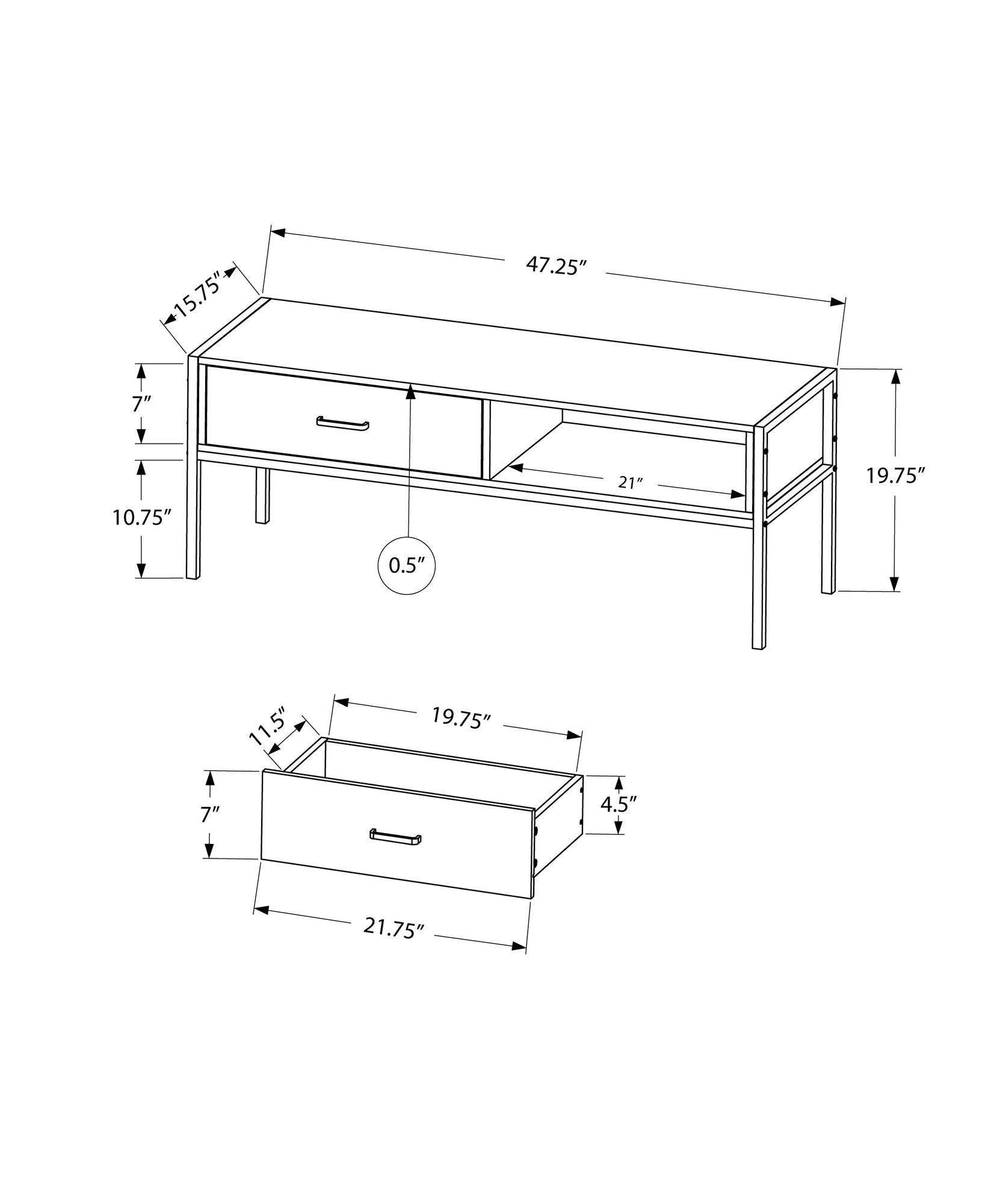 Monarch Specialties I 2876 Meuble Tv, 48 Pouces, Console, Centre De Divertissement Média, Tiroir De Rangement, Salon, Chambre À Coucher, Stratifié, Métal, Brun, Noir, Contemporain, Moderne - Simple Boutique