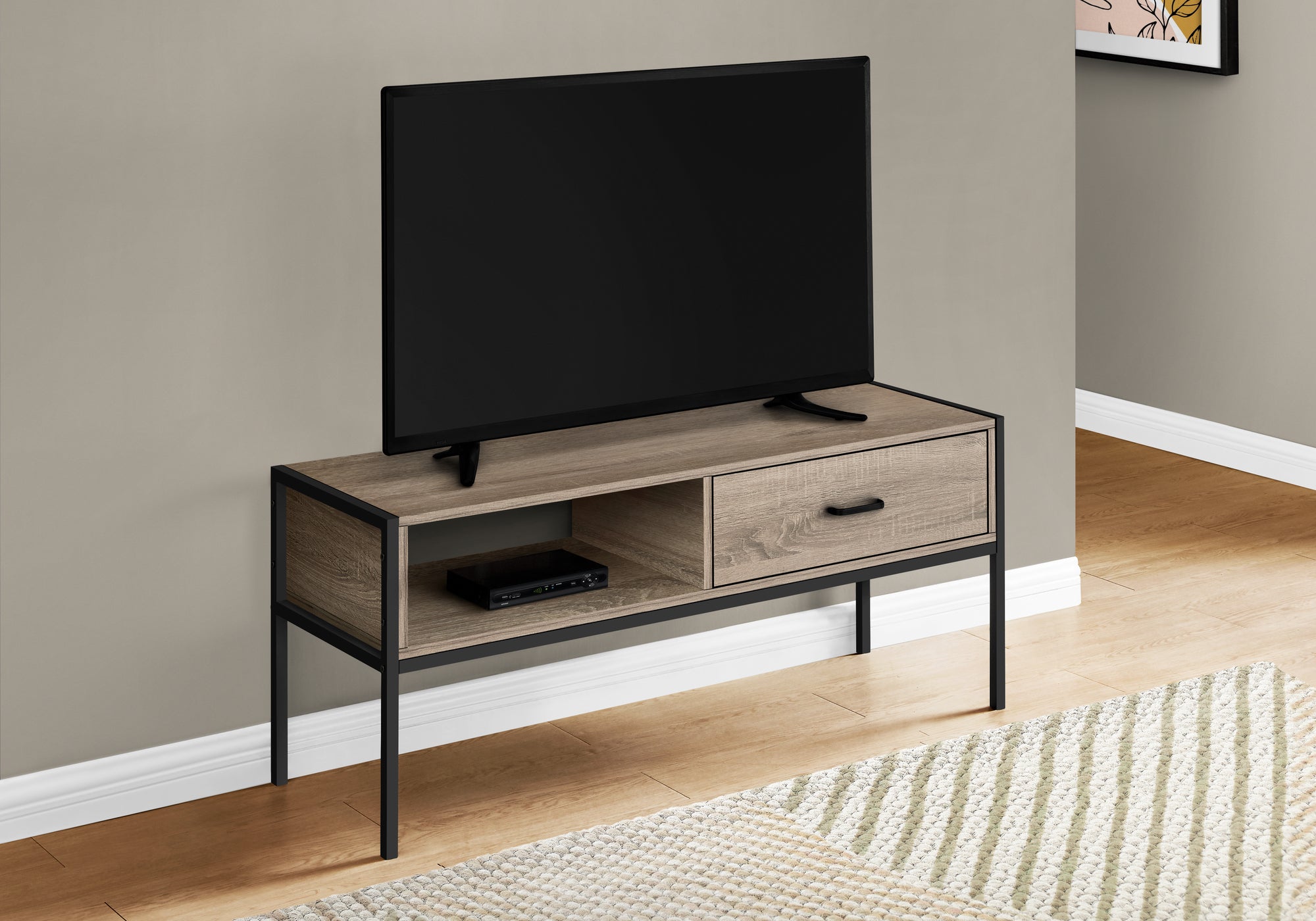 Monarch Specialties I 2876 Meuble Tv, 48 Pouces, Console, Centre De Divertissement Média, Tiroir De Rangement, Salon, Chambre À Coucher, Stratifié, Métal, Brun, Noir, Contemporain, Moderne - Simple Boutique