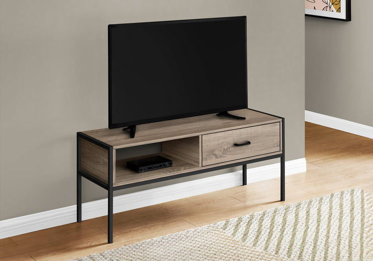 Monarch Specialties I 2876 Meuble Tv, 48 Pouces, Console, Centre De Divertissement Média, Tiroir De Rangement, Salon, Chambre À Coucher, Stratifié, Métal, Brun, Noir, Contemporain, Moderne - Simple Boutique