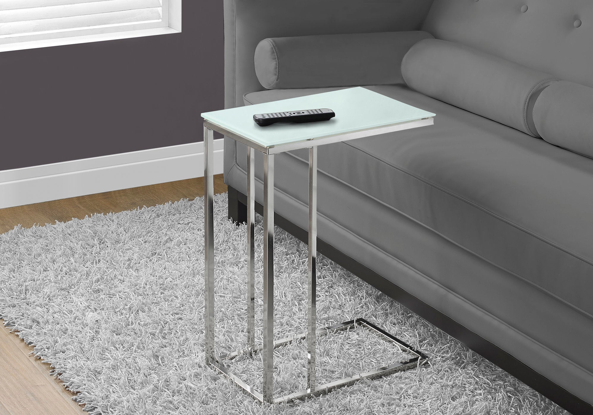 Monarch Specialties I 3000 Table D'appoint, En Forme De C, Bout, Côté, Collation, Salon, Chambre À Coucher, Métal, Verre Trempé, Chrome, Contemporain, Moderne - Simple Boutique