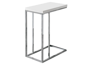 Monarch Specialties I 3008 Table D'appoint, En Forme De C, Bout, Côté, Collation, Salon, Chambre À Coucher, Métal, Stratifié, Blanc Lustré, Chrome, Contemporain, Moderne - Simple Boutique