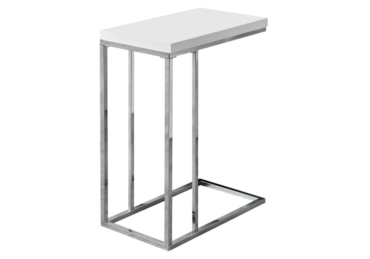 Monarch Specialties I 3008 Table D'appoint, En Forme De C, Bout, Côté, Collation, Salon, Chambre À Coucher, Métal, Stratifié, Blanc Lustré, Chrome, Contemporain, Moderne - Simple Boutique