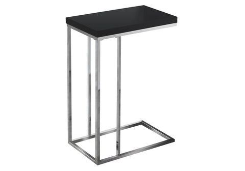 Monarch Specialties I 3018 Table D'appoint, En Forme De C, Bout, Côté, Collation, Salon, Chambre À Coucher, Métal, Stratifié, Noir Lustré, Chrome, Contemporain, Moderne