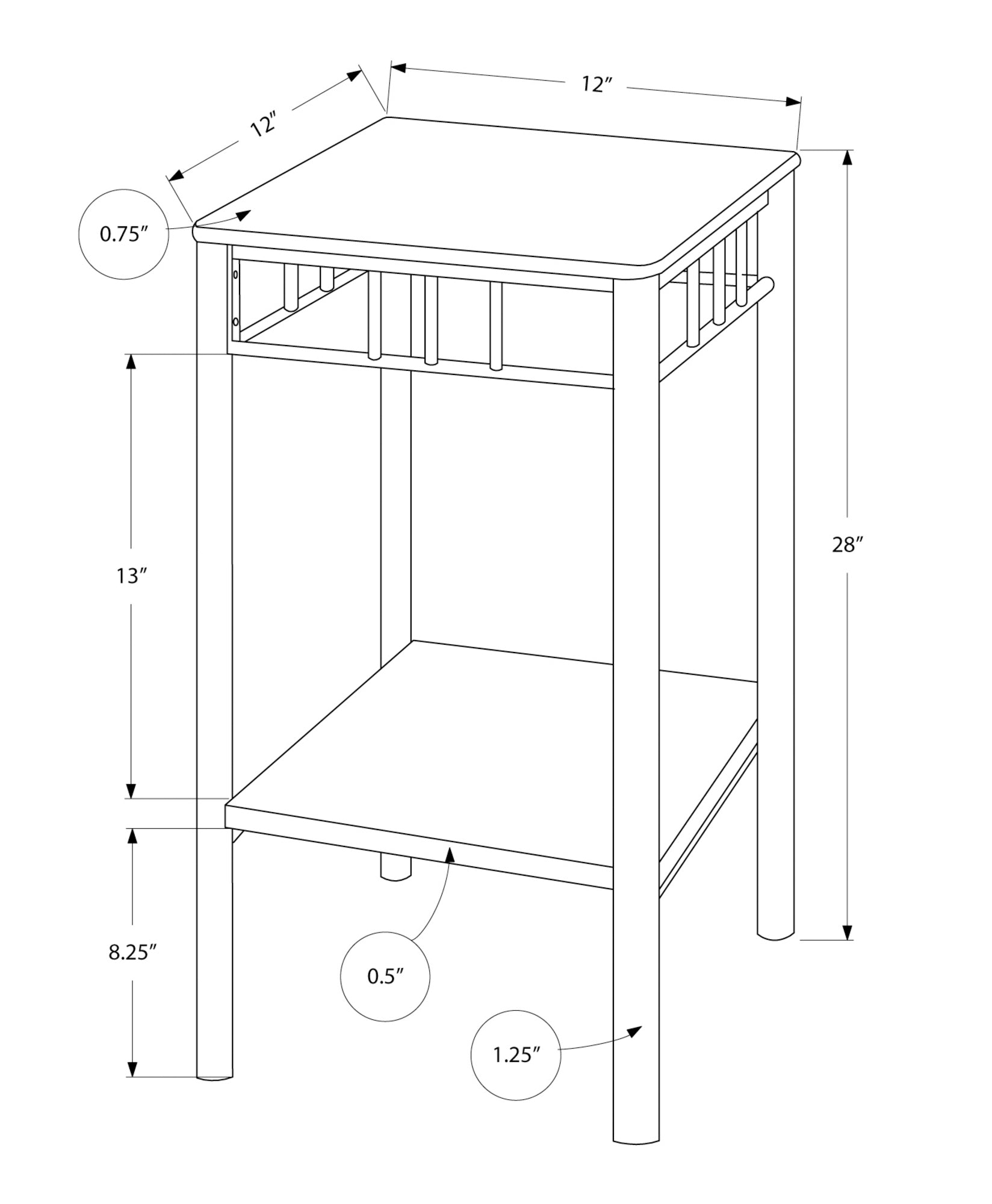 Monarch Specialties I 3044 Table D'appoint, Côté, Bout, Support Pour Plantes, Carré, Salon, Chambre À Coucher, Métal, Stratifié, D'aspect Marbre Brun, Transitionnel - Simple Boutique