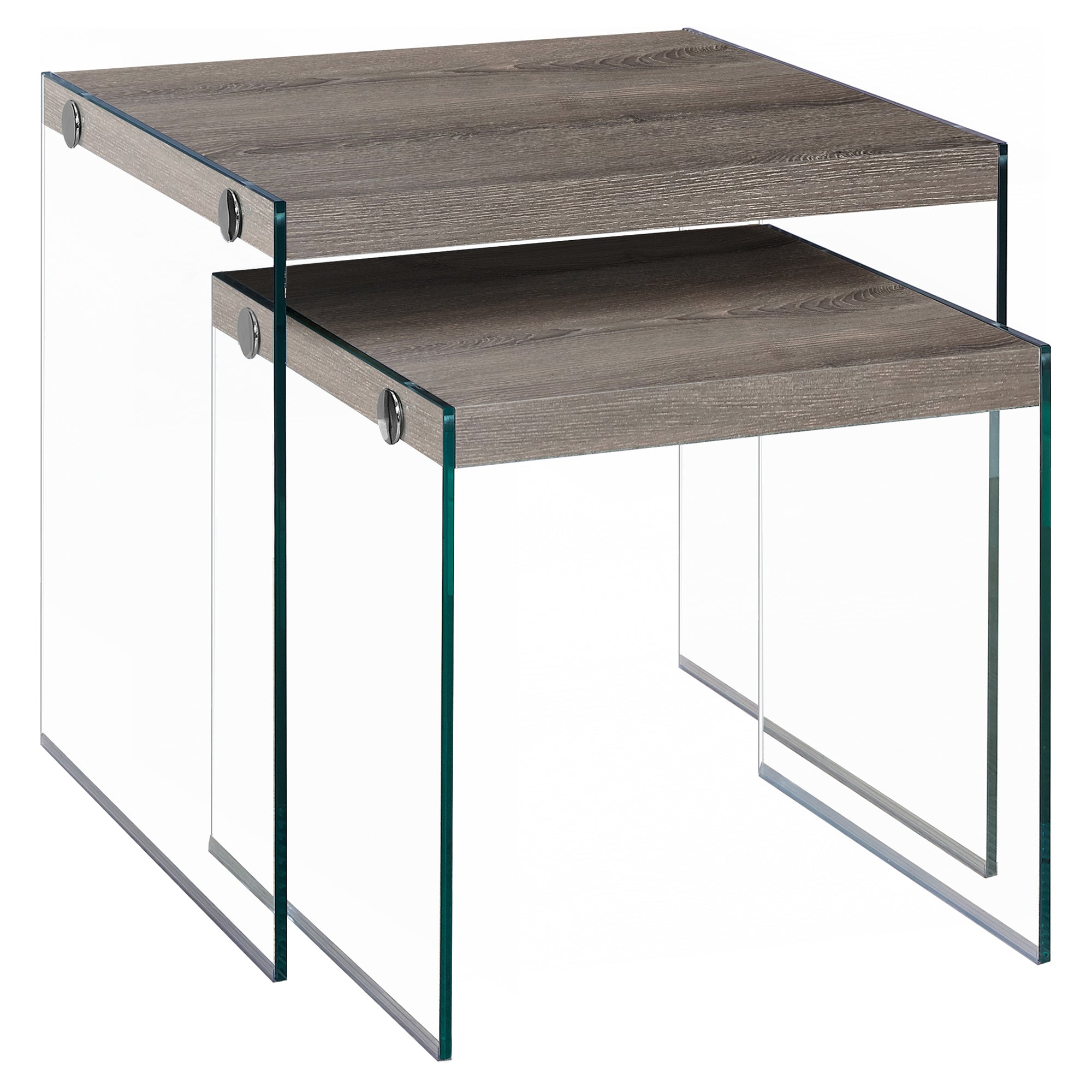 Monarch Specialties I 3053 Tables Gigognes, Lot De 2, Côté, Bout, Accent, Salon, Chambre À Coucher, Verre Trempé, Stratifié, Brun, Dégager, Contemporain, Moderne - Simple Boutique