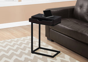 Monarch Specialties I 3069 Table D'appoint, En Forme De C, Bout, Côté, Collation, Tiroir De Rangement, Salon, Chambre À Coucher, Métal, Stratifié, Brun, Noir, Contemporain, Moderne - Simple Boutique