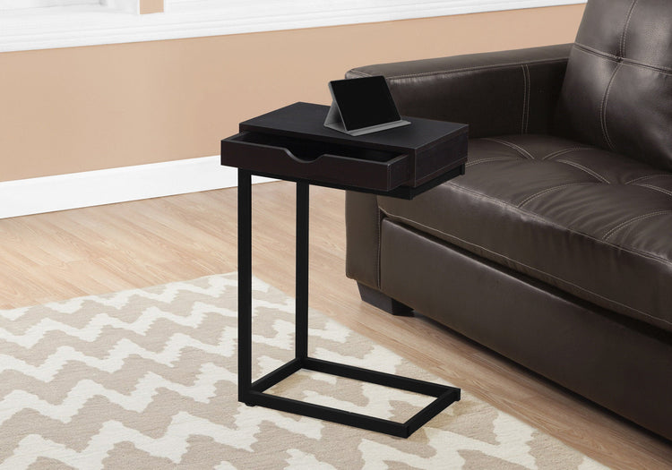Monarch Specialties I 3069 Table D'appoint, En Forme De C, Bout, Côté, Collation, Tiroir De Rangement, Salon, Chambre À Coucher, Métal, Stratifié, Brun, Noir, Contemporain, Moderne - Simple Boutique