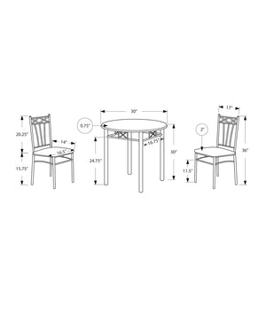 Monarch Specialties I 3075 Ensemble De Table À Manger, Ensemble 3pcs, Petit, 30" Rond, Cuisine, Métal, Stratifié, Brun, Gris, Transitionnel - Simple Boutique