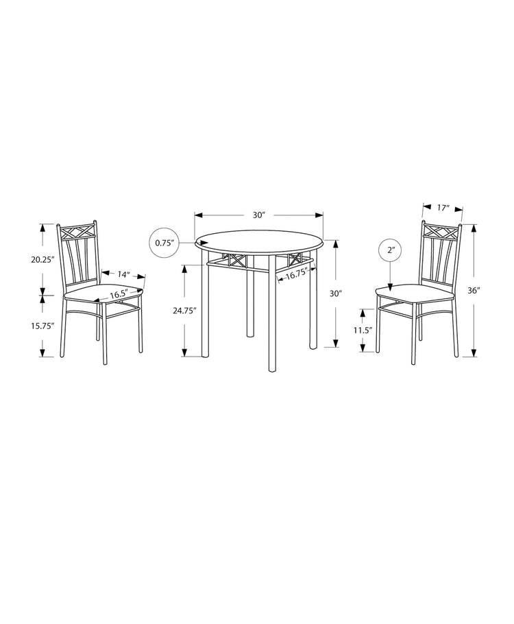 Monarch Specialties I 3075 Ensemble De Table À Manger, Ensemble 3pcs, Petit, 30" Rond, Cuisine, Métal, Stratifié, Brun, Gris, Transitionnel - Simple Boutique
