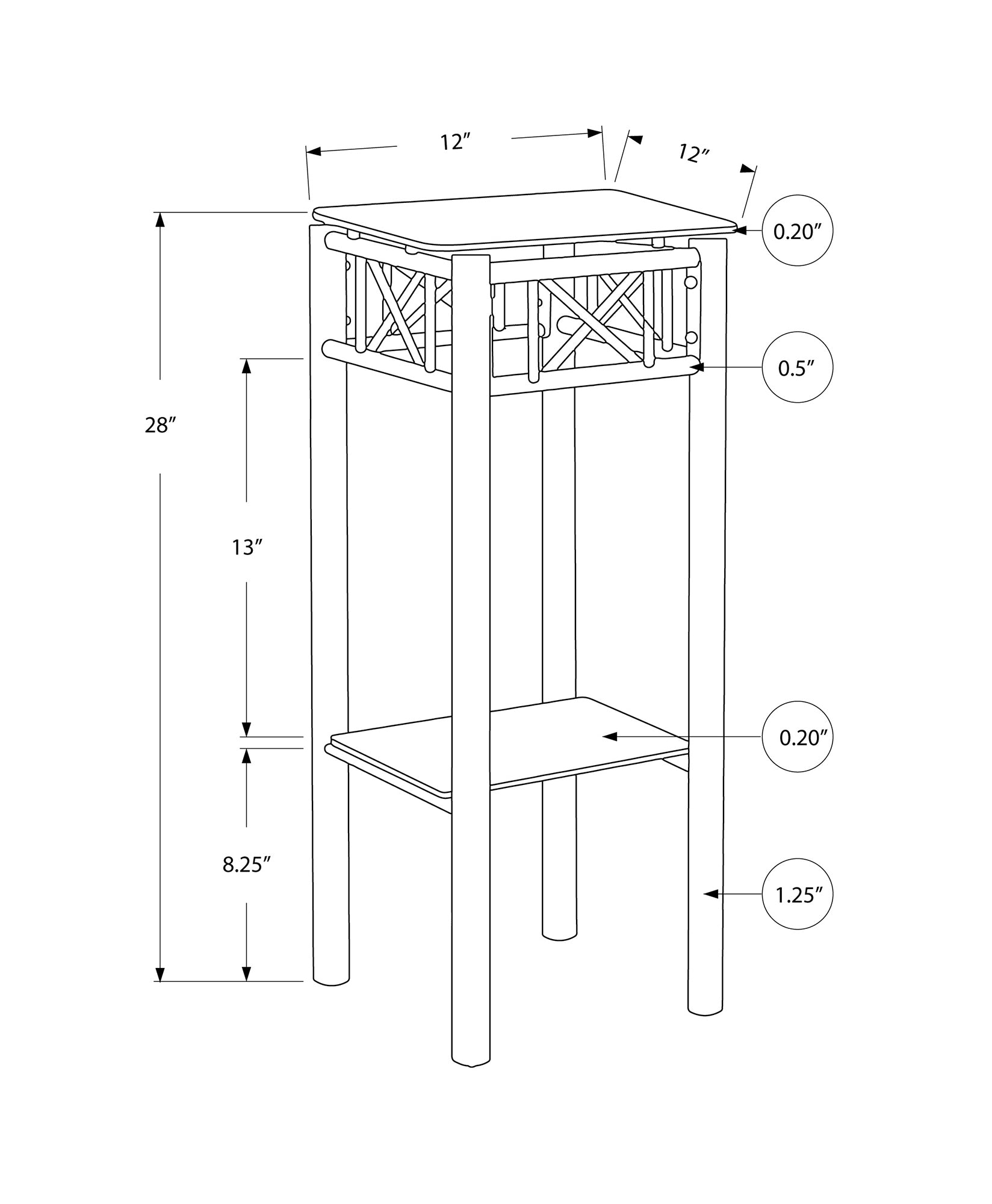 Monarch Specialties I 3078 Table D'appoint, Côté, Bout, Support Pour Plantes, Carré, Salon, Chambre À Coucher, Métal, Verre Trempé, Noir, Transitionnel - Simple Boutique