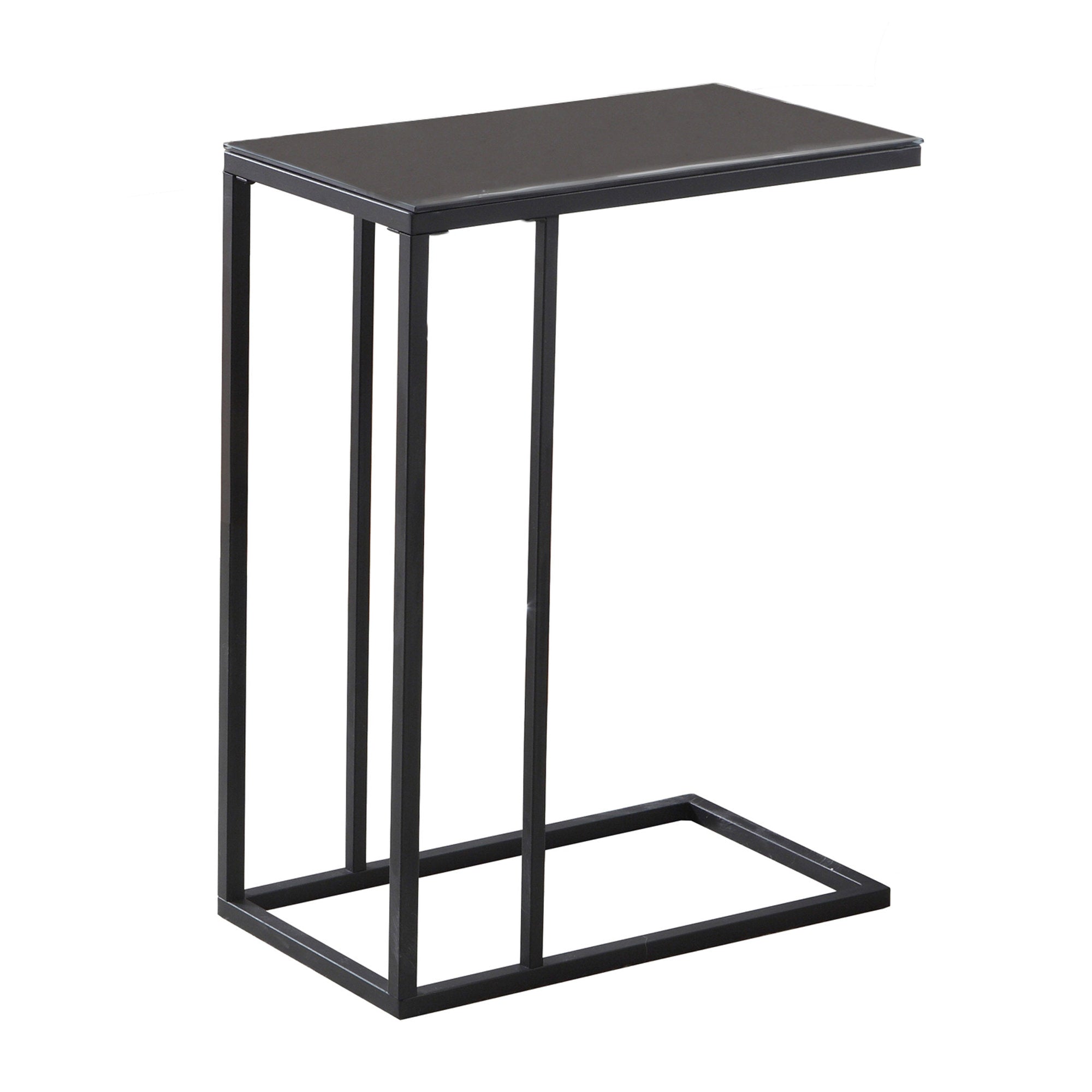 Monarch Specialties I 3087 Table D'appoint, En Forme De C, Bout, Côté, Collation, Salon, Chambre À Coucher, Métal, Verre Trempé, Noir, Contemporain, Moderne - Simple Boutique