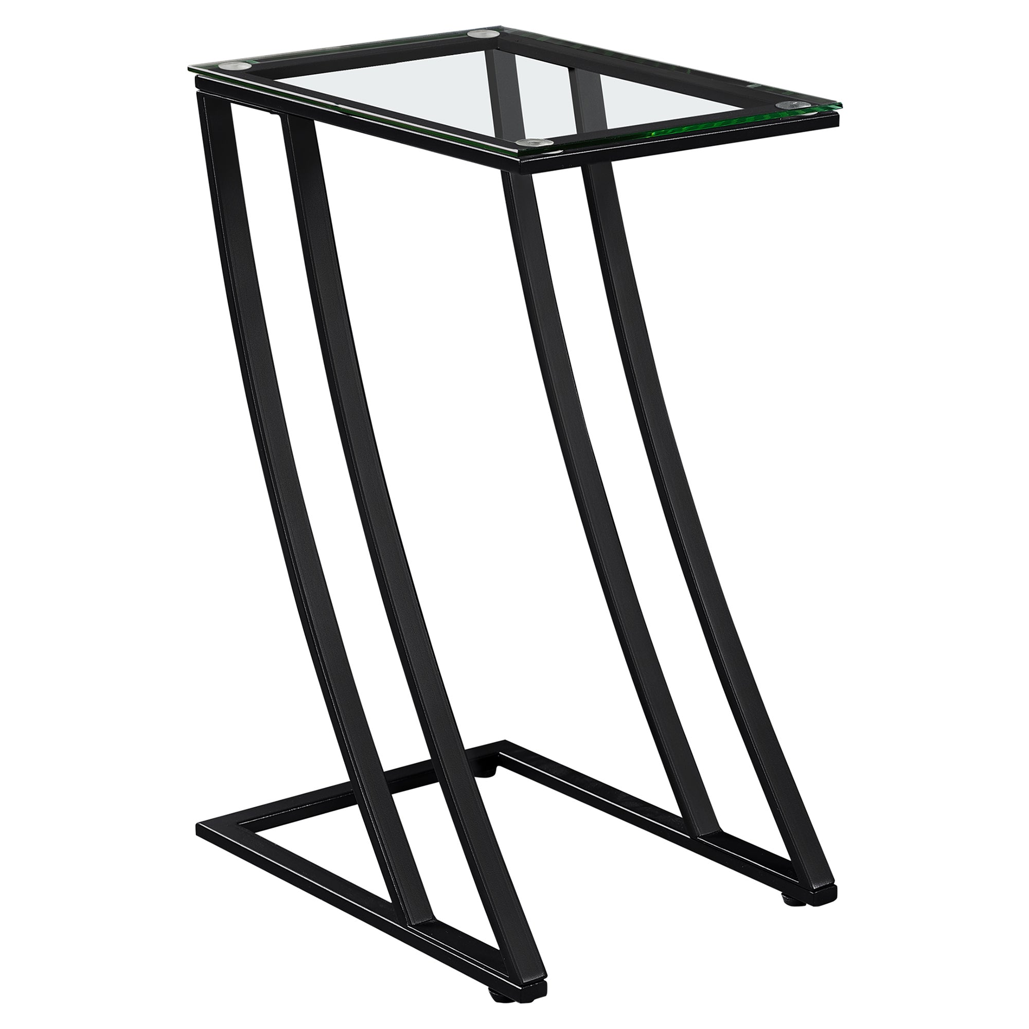 Monarch Specialties I 3089 Table D'appoint, En Forme De C, Bout, Côté, Collation, Salon, Chambre À Coucher, Métal, Verre Trempé, Noir, Contemporain, Moderne - Simple Boutique