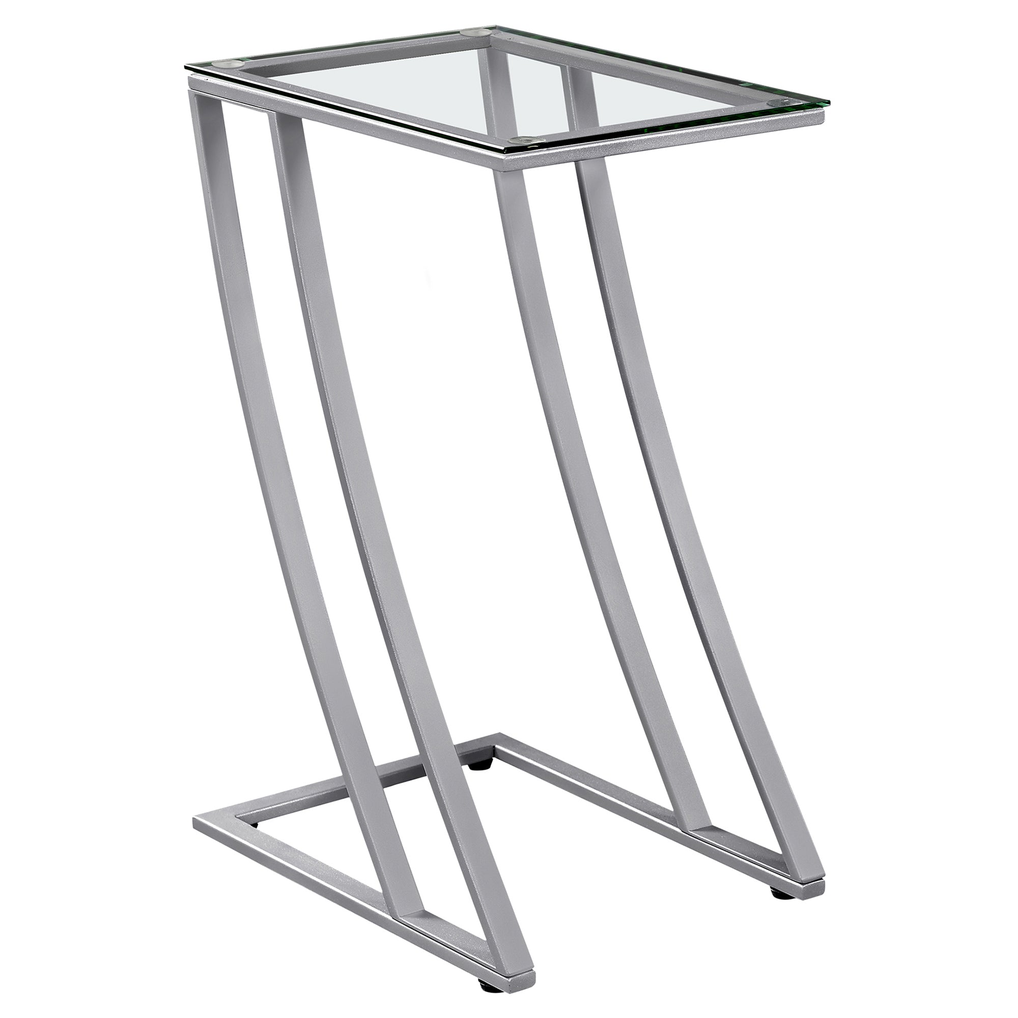 Monarch Specialties I 3090 Table D'appoint, En Forme De C, Bout, Côté, Collation, Salon, Chambre À Coucher, Métal, Verre Trempé, Gris, Dégager, Contemporain, Moderne - Simple Boutique