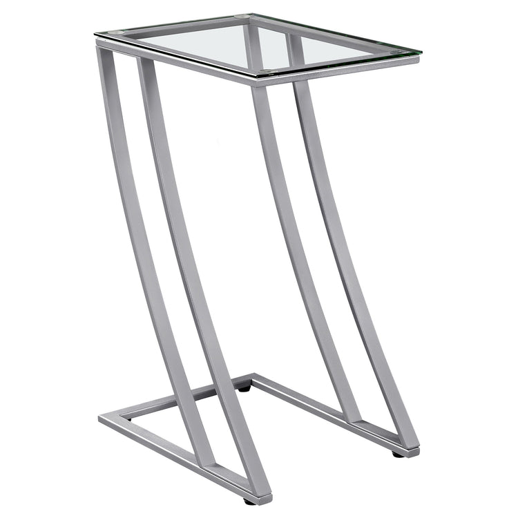 Monarch Specialties I 3090 Table D'appoint, En Forme De C, Bout, Côté, Collation, Salon, Chambre À Coucher, Métal, Verre Trempé, Gris, Dégager, Contemporain, Moderne - Simple Boutique