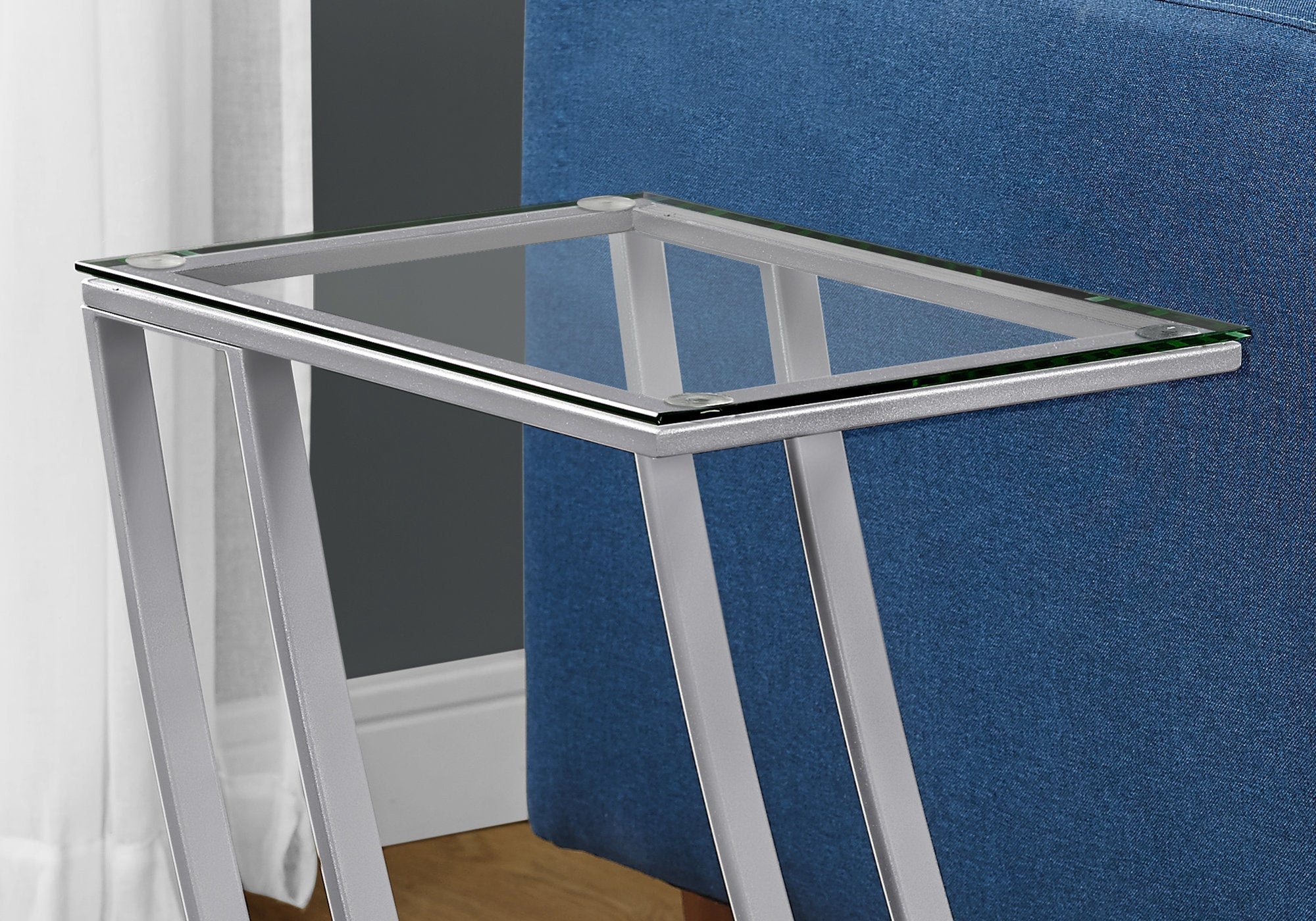 Monarch Specialties I 3090 Table D'appoint, En Forme De C, Bout, Côté, Collation, Salon, Chambre À Coucher, Métal, Verre Trempé, Gris, Dégager, Contemporain, Moderne - Simple Boutique