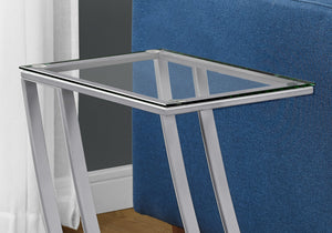 Monarch Specialties I 3090 Table D'appoint, En Forme De C, Bout, Côté, Collation, Salon, Chambre À Coucher, Métal, Verre Trempé, Gris, Dégager, Contemporain, Moderne - Simple Boutique