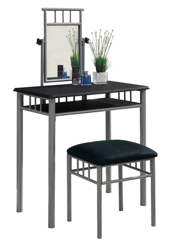 Monarch Specialties I 3092 Ens Vanite, Lot De 2, Table De Maquillage, Organisateur, Mettre La Table, Chambre À Coucher, Métal, Stratifié, Noir, Gris, Transitionnel