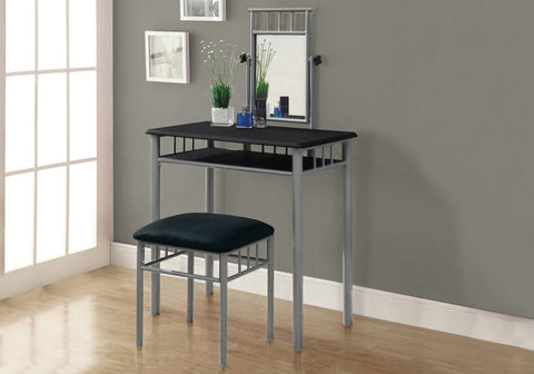 Monarch Specialties I 3092 Ens Vanite, Lot De 2, Table De Maquillage, Organisateur, Mettre La Table, Chambre À Coucher, Métal, Stratifié, Noir, Gris, Transitionnel