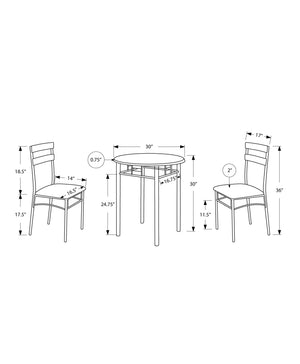 Monarch Specialties I 3095 Ensemble De Table À Manger, Ensemble 3pcs, Petit, 30" Rond, Cuisine, Métal, Stratifié, Noir, Gris, Contemporain, Moderne - Simple Boutique