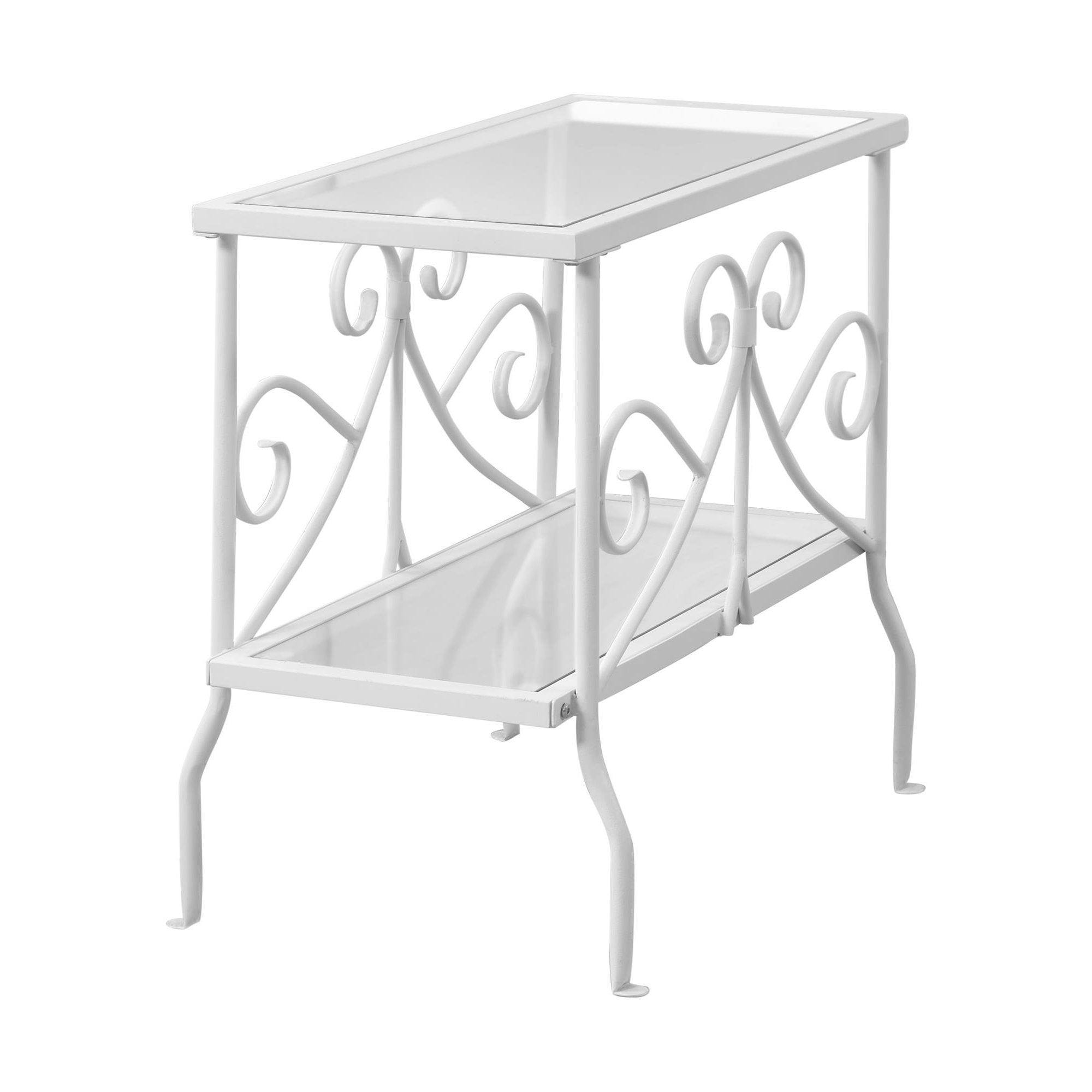 Monarch Specialties I 3105 Table D'appoint, Côté, Bout, Table De Nuit, Lampe, Salon, Chambre À Coucher, Métal, Verre Trempé, Blanc, Dégager, Traditionnel - Simple Boutique