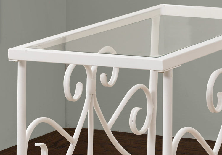 Monarch Specialties I 3105 Table D'appoint, Côté, Bout, Table De Nuit, Lampe, Salon, Chambre À Coucher, Métal, Verre Trempé, Blanc, Dégager, Traditionnel - Simple Boutique