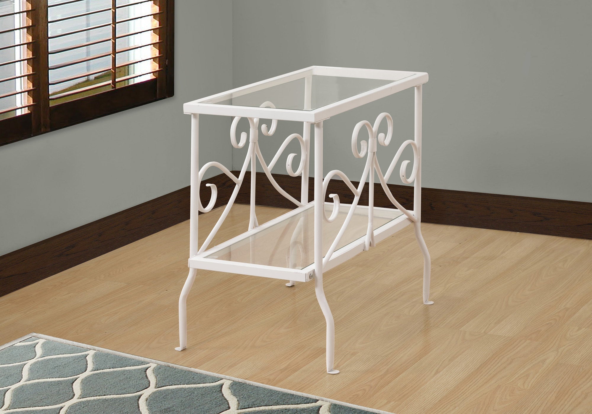 Monarch Specialties I 3105 Table D'appoint, Côté, Bout, Table De Nuit, Lampe, Salon, Chambre À Coucher, Métal, Verre Trempé, Blanc, Dégager, Traditionnel - Simple Boutique