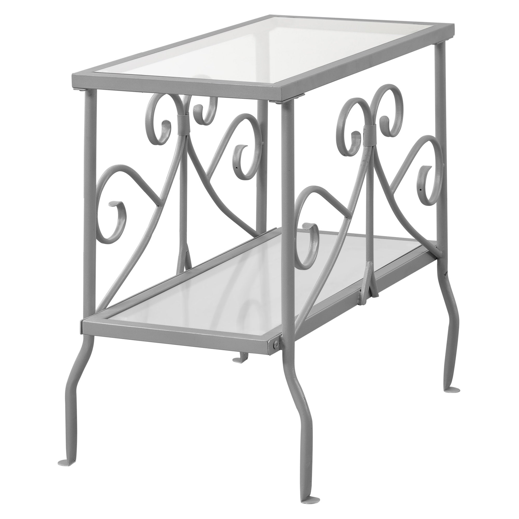Monarch Specialties I 3106 Table D'appoint, Côté, Bout, Table De Nuit, Lampe, Salon, Chambre À Coucher, Métal, Verre Trempé, Gris, Dégager, Traditionnel - Simple Boutique