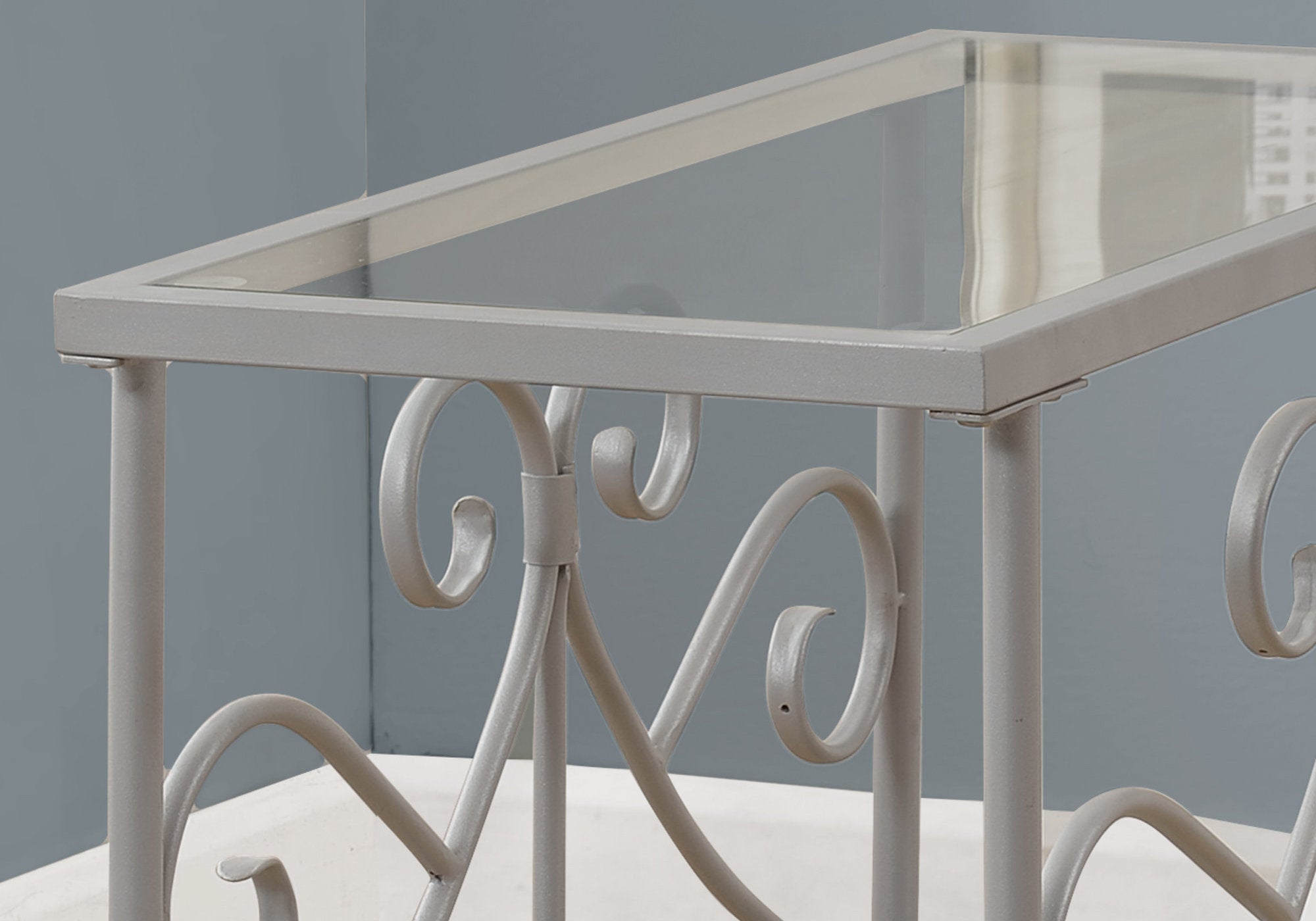 Monarch Specialties I 3106 Table D'appoint, Côté, Bout, Table De Nuit, Lampe, Salon, Chambre À Coucher, Métal, Verre Trempé, Gris, Dégager, Traditionnel - Simple Boutique